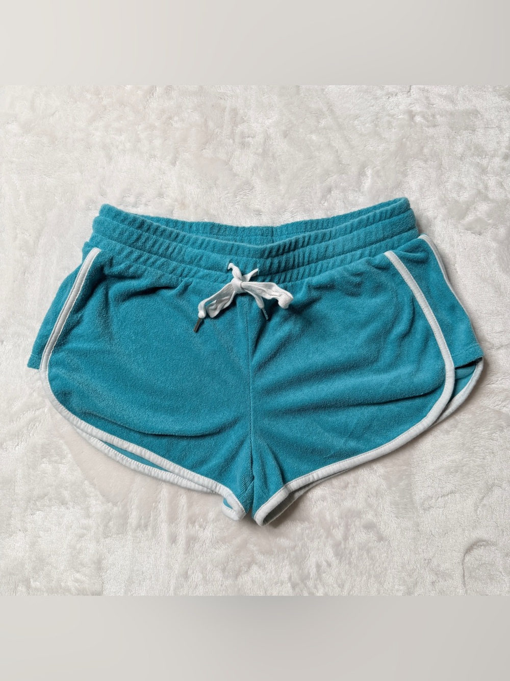 Forever 21 Teal Terry Cloth Drawstring Athletic Shorts with White Trim‎ retro